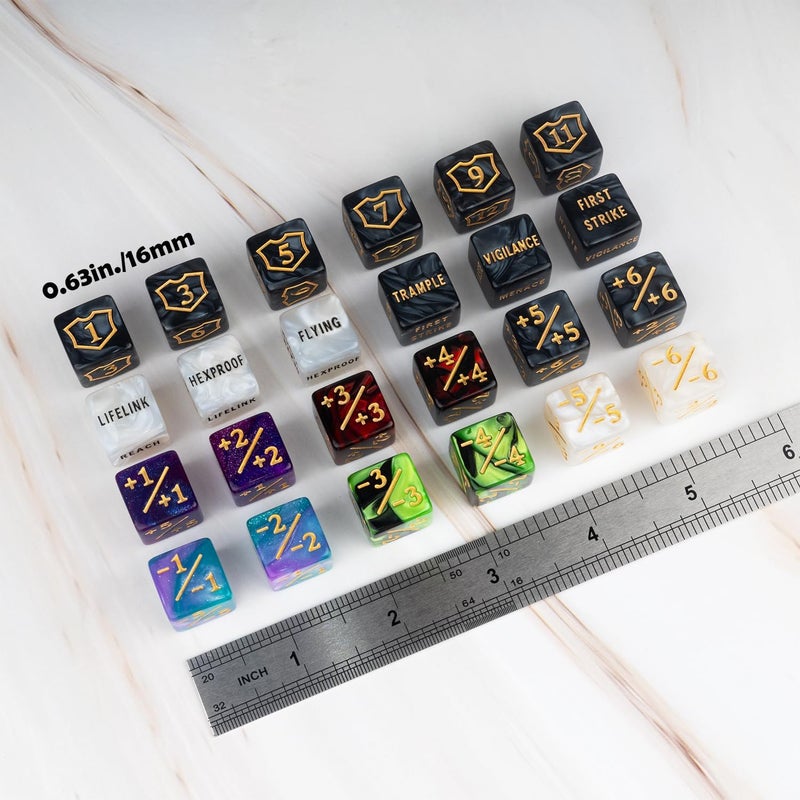 LAMJAM 60 PCS MTG Dice Counters Bulk Ability Keywords Counter 1/+1 Shield Life Buff Tokens 6 Sided Dice Set for MTG, TCG, Cards Gaming Accessories - Image 2